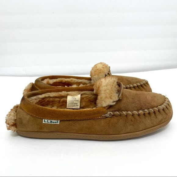 L.L Bean Men’s Wicked Good Leather Sheep Wool Lined Moccasin Slippers - Picture 8 of 15